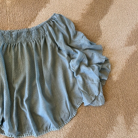 New Off the Shoulder Blue Ruffle Hem Top - Picture 5 of 7